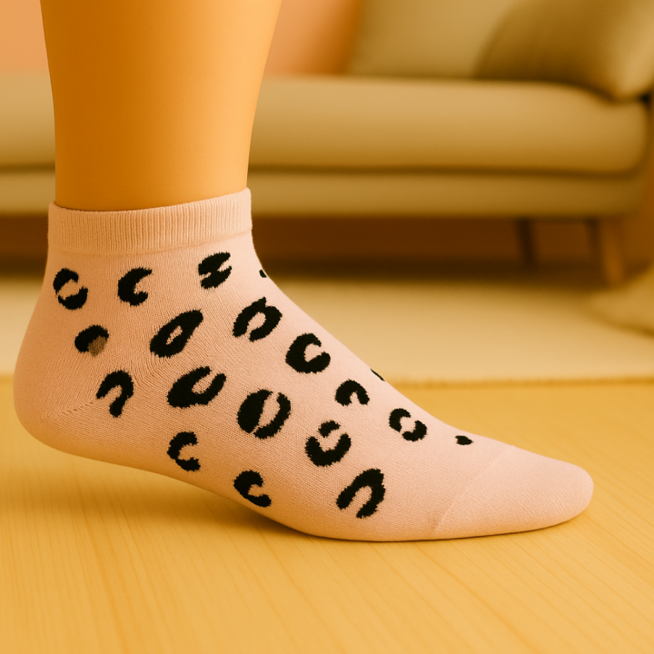 Socquettes femme SENNA motif léopard – visuel lifestyle – VPC Mania grossiste