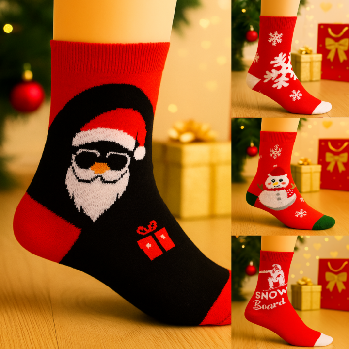 Lot de 3 paires de chaussettes unisexe SENNA – motifs Noël – coton 90 % – taille 36–41