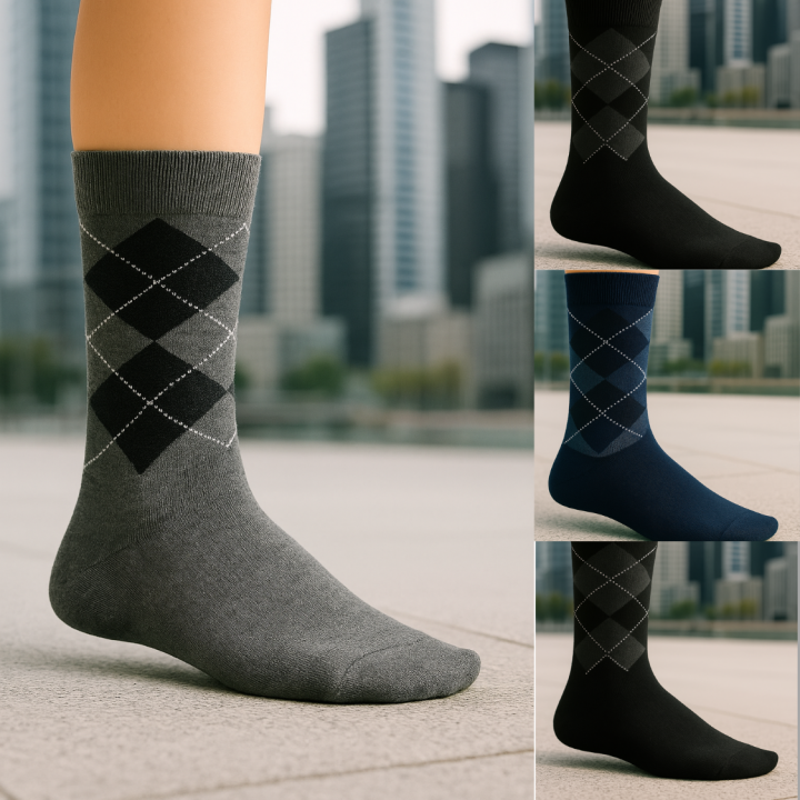 Chaussettes homme motif losanges SENNA – visuel lifestyle – VPC Mania grossiste