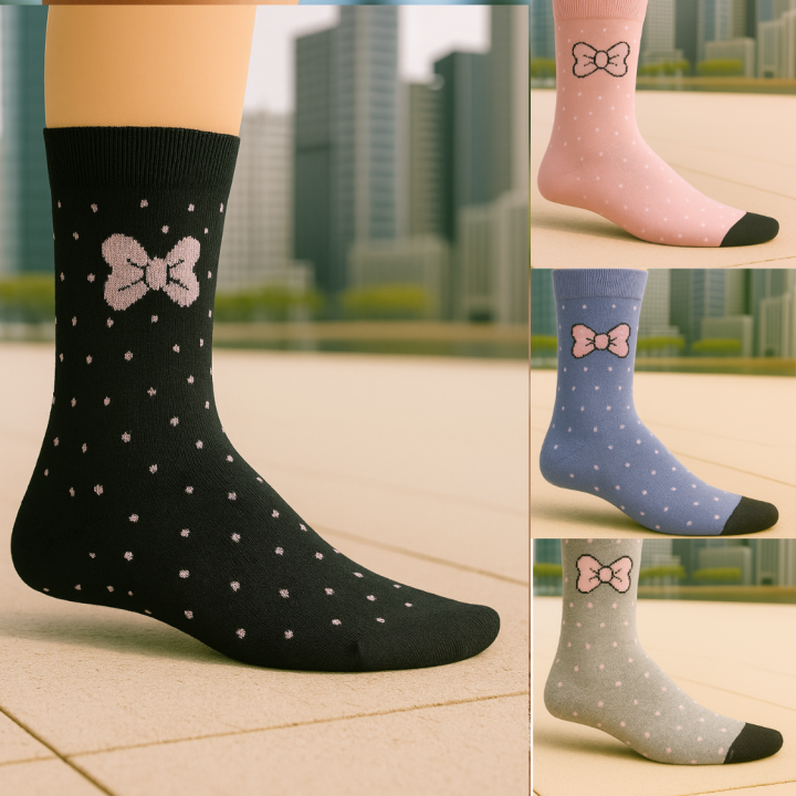 Lot de 3 paires de chaussettes femme SENNA à nœud – mi-mollet – 36–41 – 90 % coton