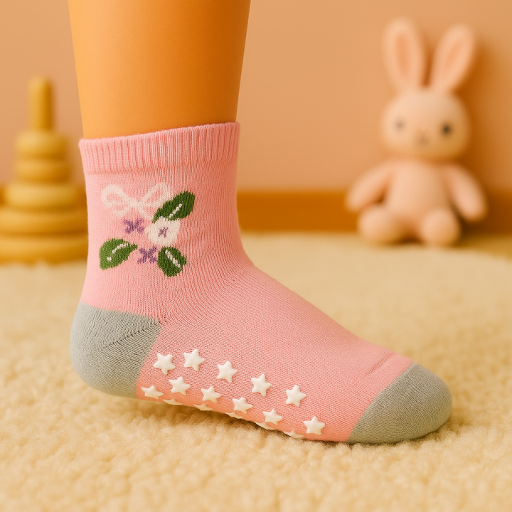 Lot de 48 paires de chaussettes coton bébé antidérapantes SENNA – 0/6m, 6/12m, 12/18m, 18/24m – motifs assortis