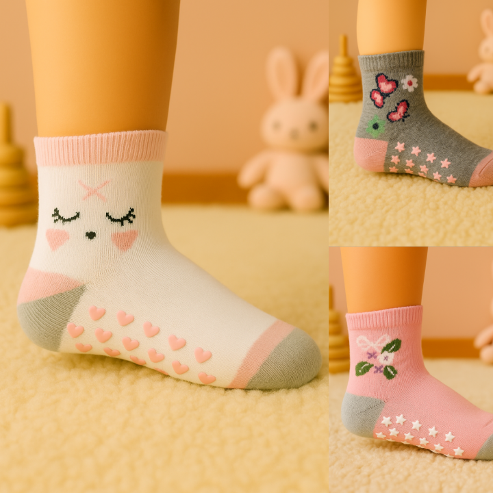 Chaussettes bébé SENNA antidérapantes – semelle grip cœurs – VPC Mania grossiste
