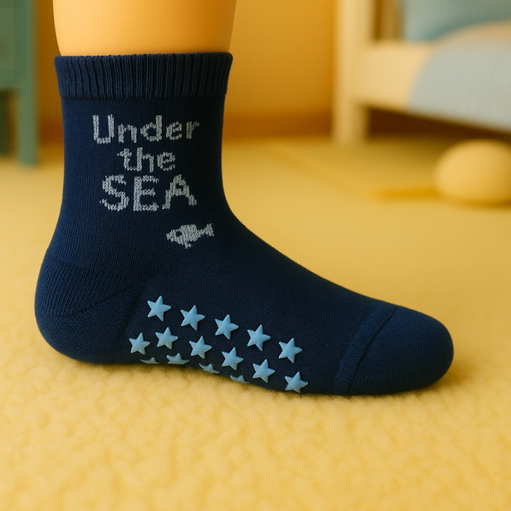 Chaussettes bébé garçon SENNA – modèle Under the Sea marine – semelle antidérapante