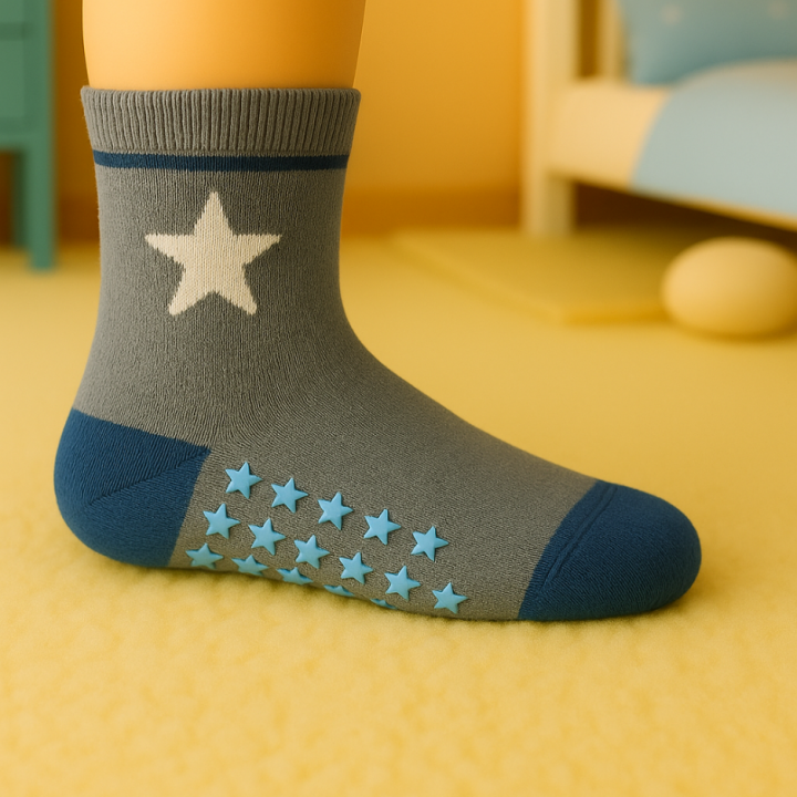 Chaussettes bébé garçon SENNA – motif étoile blanche – coton – semelle antidérapante