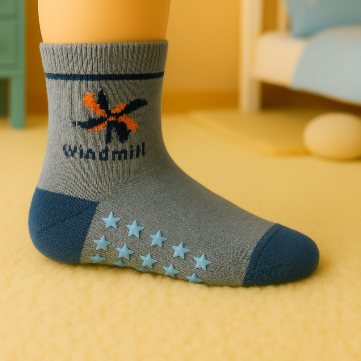 Chaussettes bébé garçon SENNA – motif étoile blanche – coton – semelle antidérapante