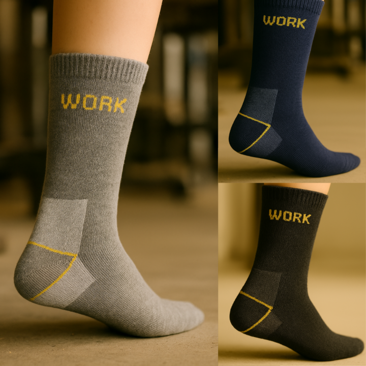 Chaussettes de travail mi-mollet SENNA en coton épais – visuel lifestyle – VPC Mania grossiste